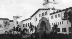 Elegant arched entrance and front of Santa Barbara Biltmore.