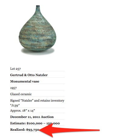 Natzler ceramic vase sold for $94,000.