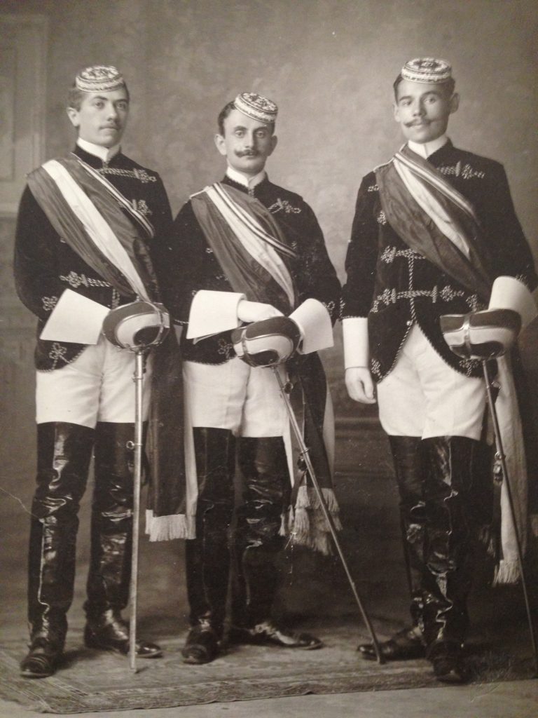 Adolph Natzler (center) with two of his fencing partners.